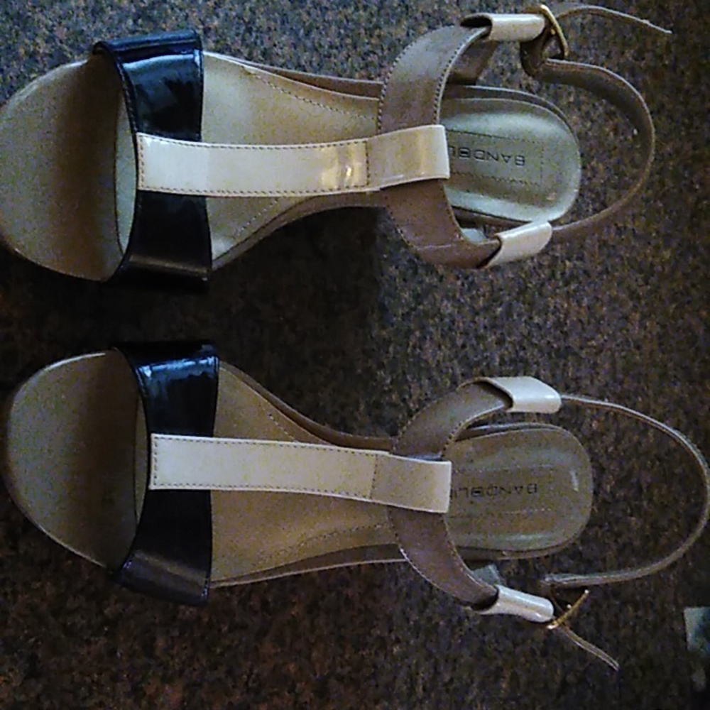 Bandolino cork heeled sandals..worn only once, as I've shown the bottoms.